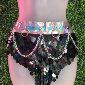 Silver Holographic Chain Belt